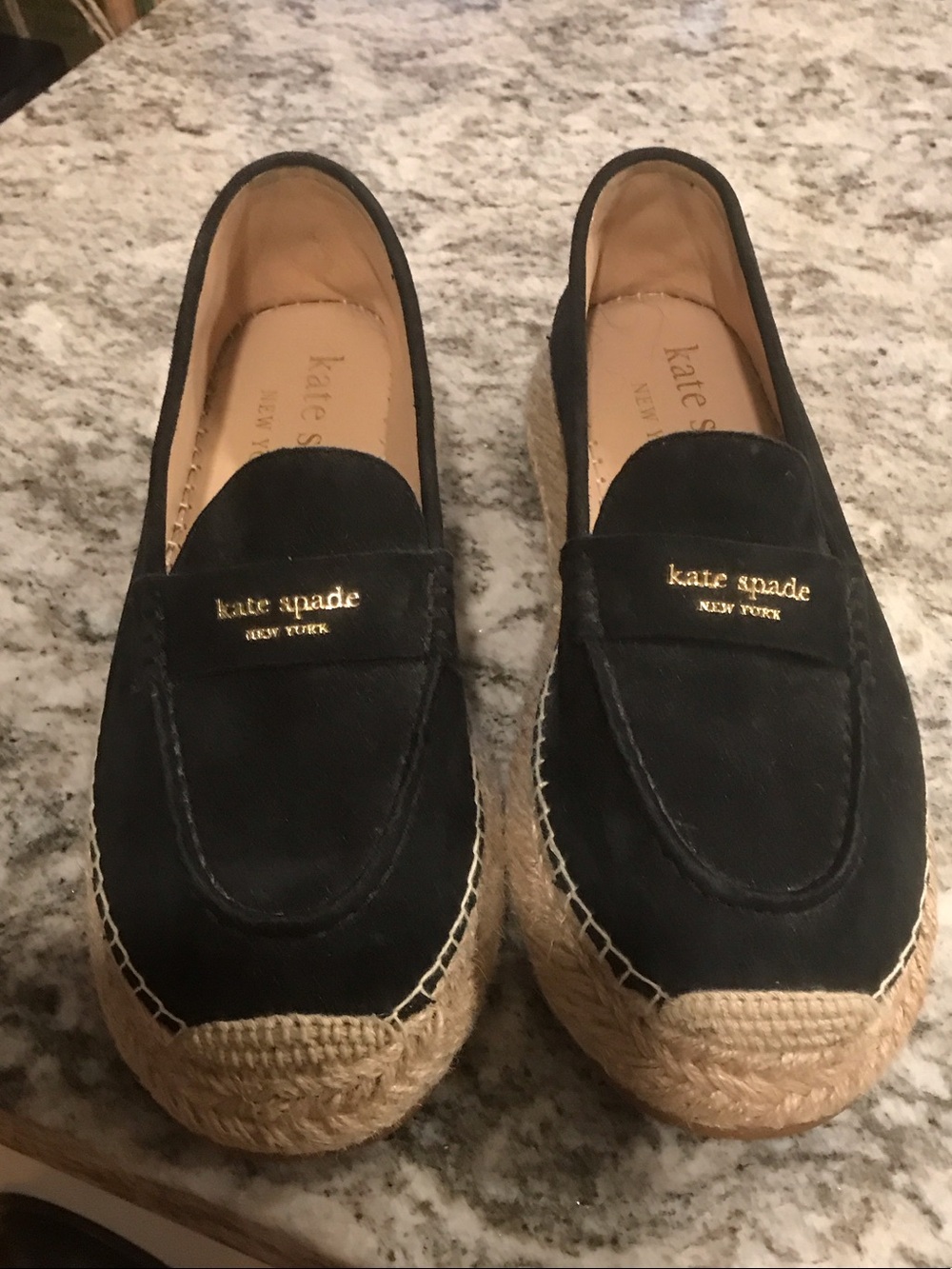 kate spade black espadrille loafers with braided jute platform
